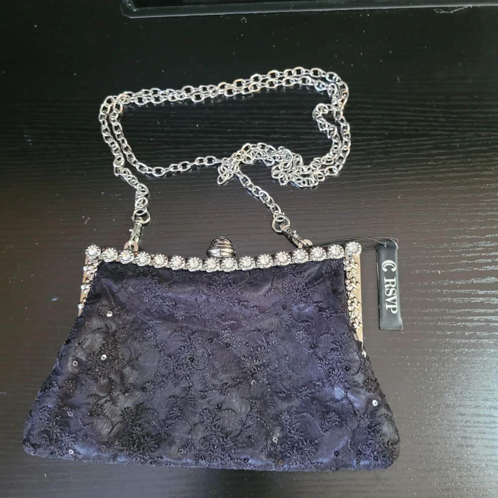 NWT RSVP Black Evening Bag Cocktail Party Purse Festive